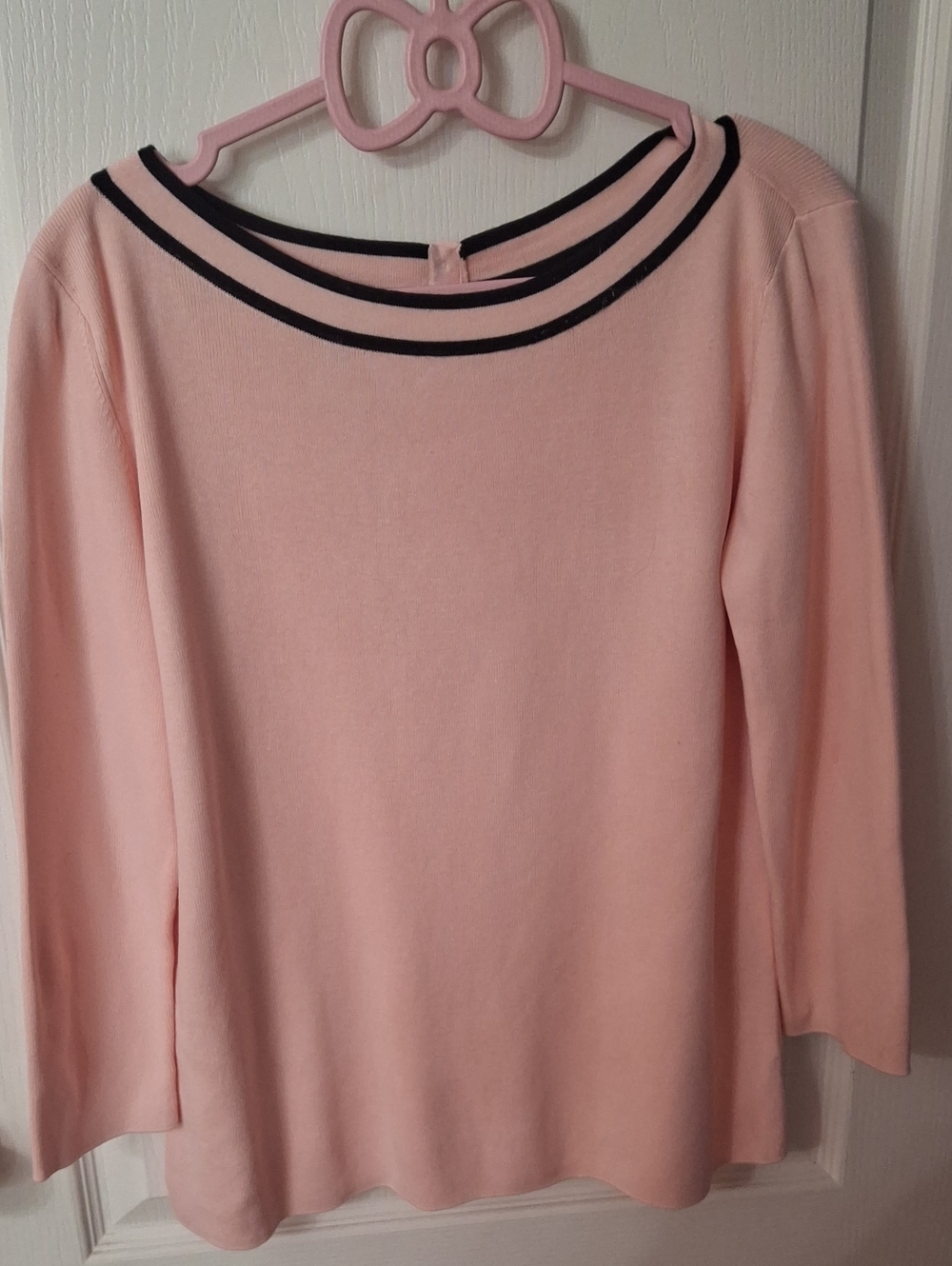 Talbots Women's Pink Boatneck Sweater with Black Trim